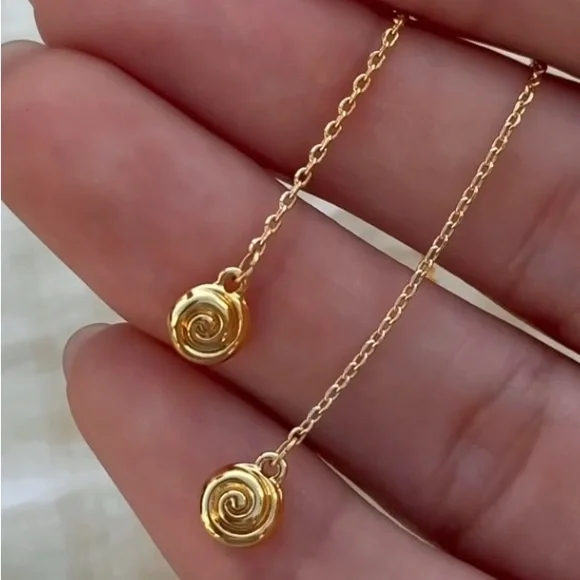 LUV AJ Elegant Shell Coil Threader Earrings NWT Waterproof Gold plated brass - Picture 3 of 5